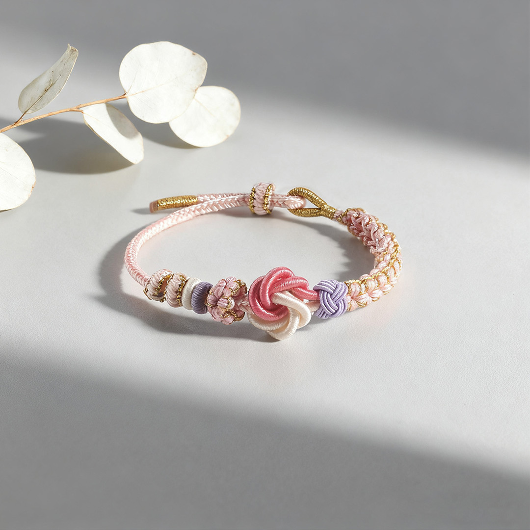 Mi Nieta - Pulsera Nudo de Flores en Rosa y Blanco