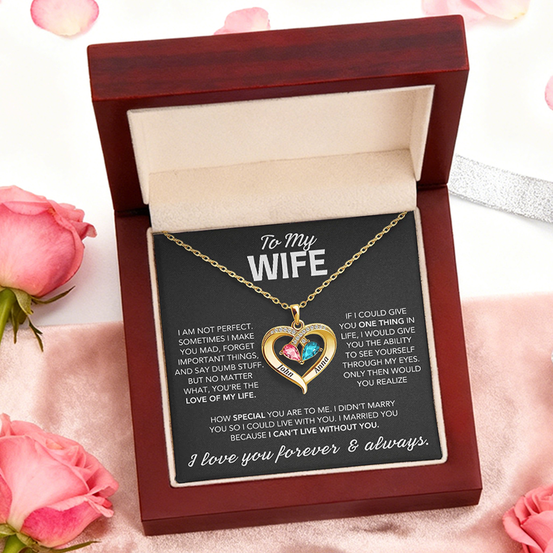 Para Mi Esposa – Collar Corazón Con Nombre Y Piedra De Nacimiento