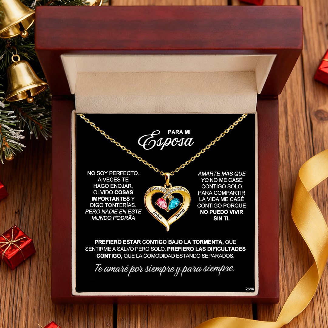 Para Mi Esposa – Collar Corazón Con Nombre Y Piedra De Nacimiento