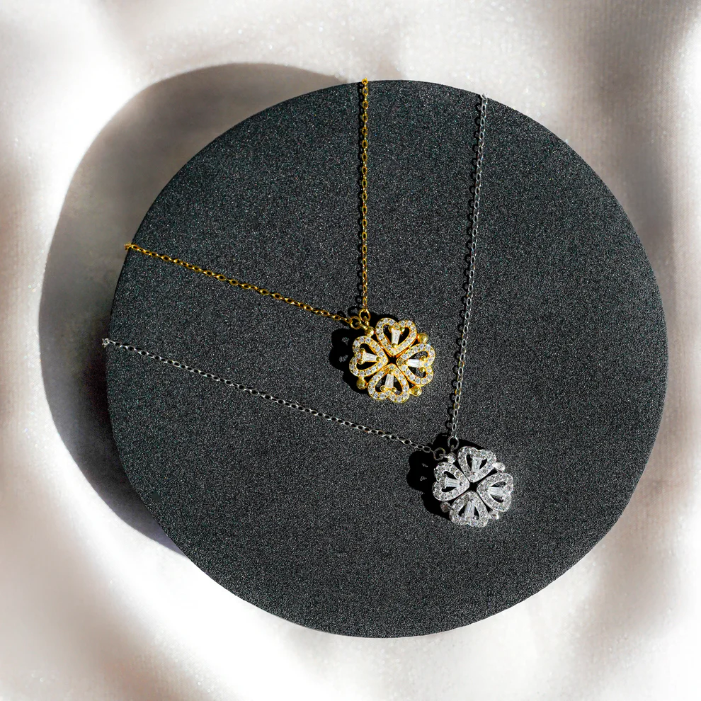 Collar de la Suerte Trébol de 4 Hojas + Caja con Rosa Eterna