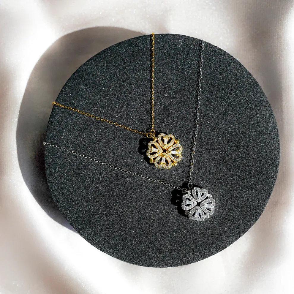 Collar de la Suerte Trébol de 4 Hojas + Caja con Rosa Eterna