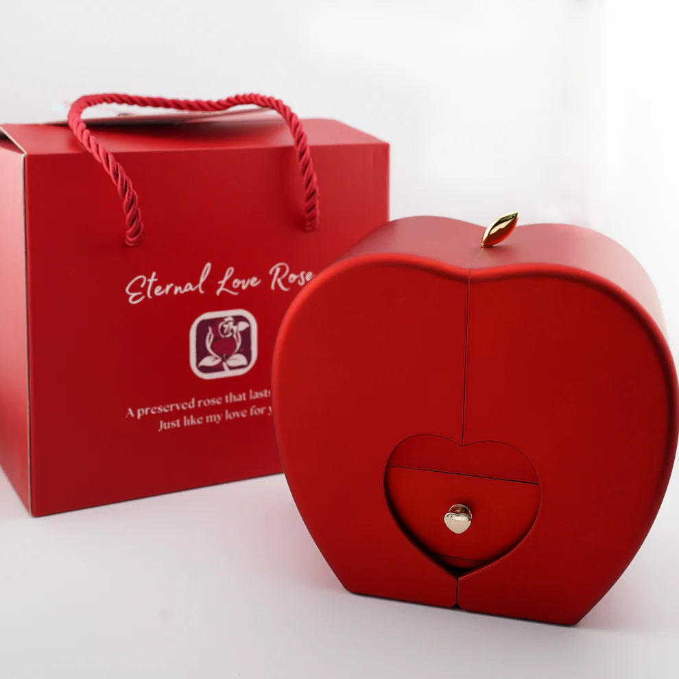 Collar de la Suerte Trébol de 4 Hojas + Caja con Rosa Eterna