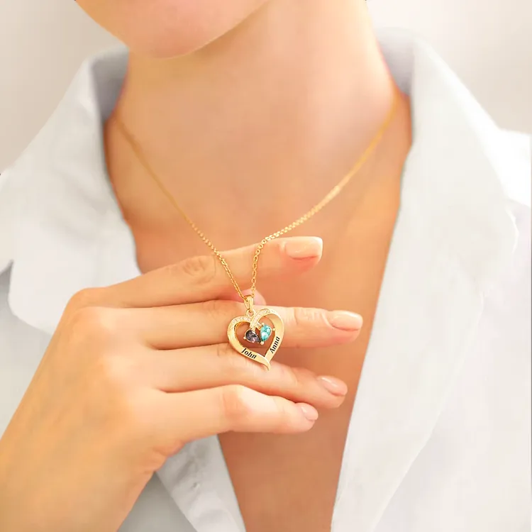 Para Mi Esposa – Collar Corazón Con Nombre Y Piedra De Nacimiento