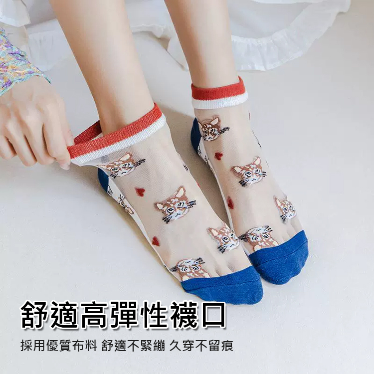 【防滑透氣】貓襪水晶底卡絲女襪