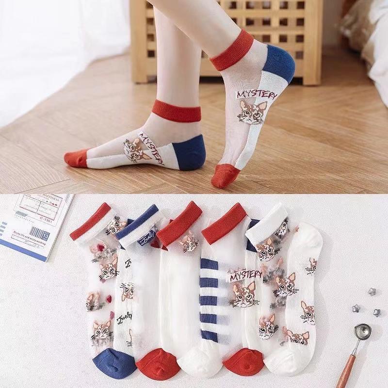 【防滑透氣】貓襪水晶底卡絲女襪