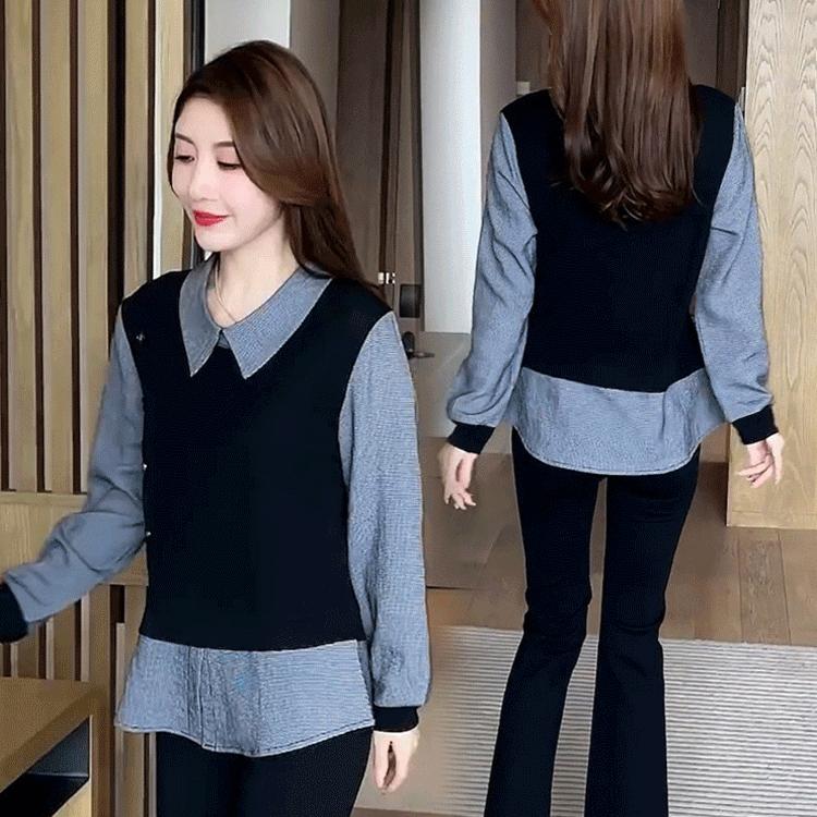 顯瘦洋氣假兩件上衣