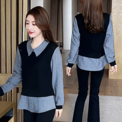 顯瘦洋氣假兩件上衣
