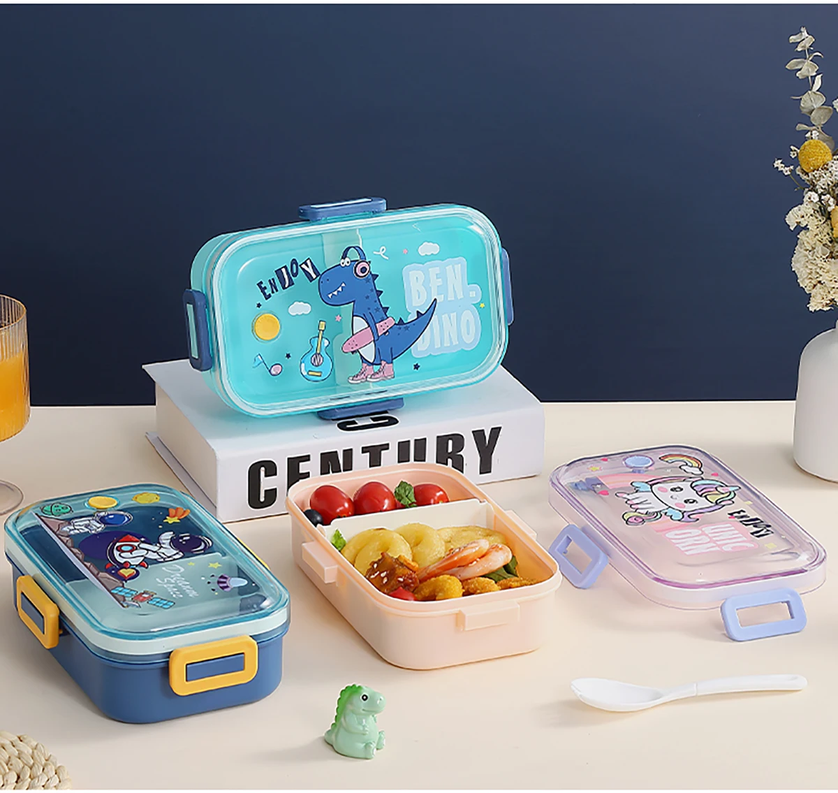  PP Plastic Cartoon Unicorn Kids School Bento Food Container 