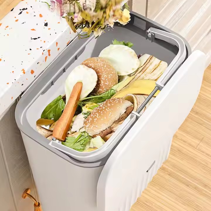 9L Wall Mounted Kitchen Waste Bin Logo Custom Garbage Bin Pp Household Hanging Storage Trash Can With Lid for Cabinets