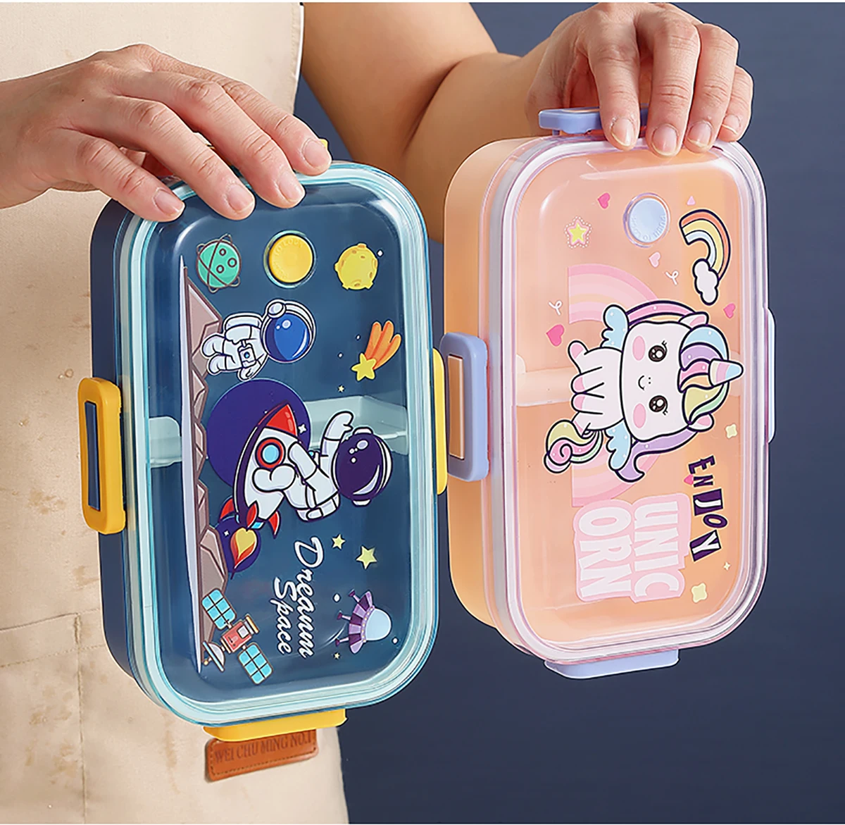  PP Plastic Cartoon Unicorn Kids School Bento Food Container 