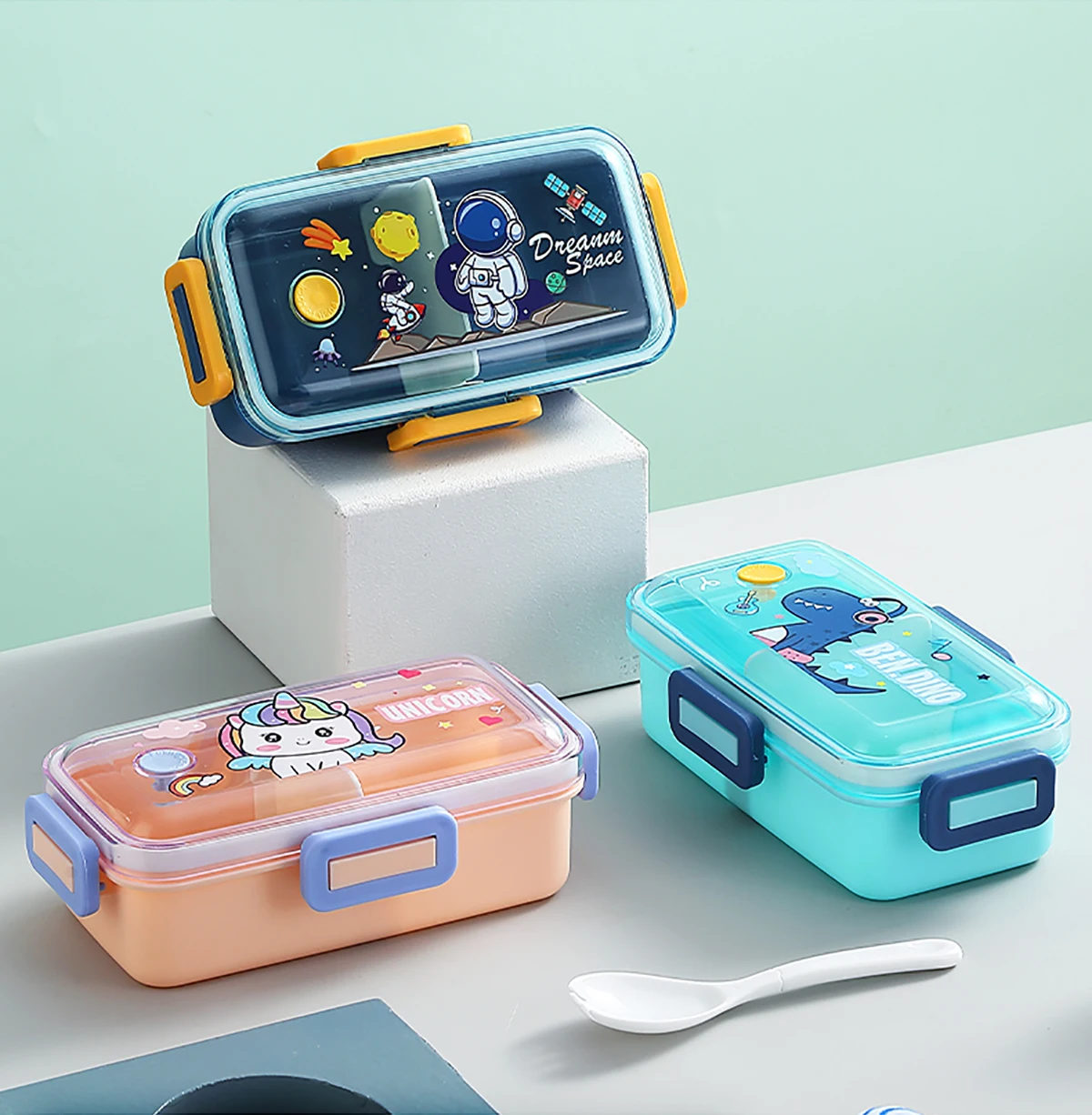  PP Plastic Cartoon Unicorn Kids School Bento Food Container 