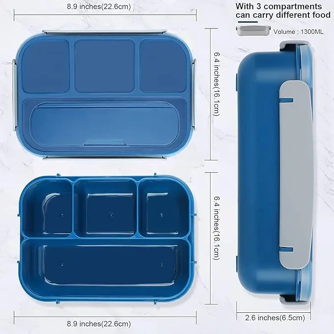 Modern Design 4-Compartment Large Plastic Lunch Box 