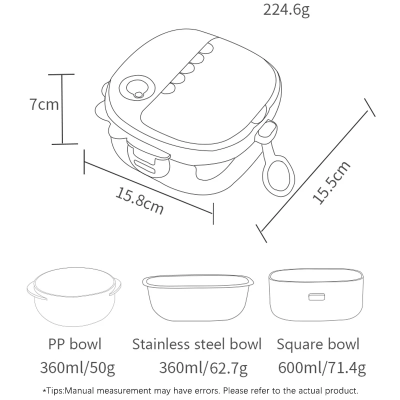 PP Plastic Portable Bento Lunch Box （dinosaur）
