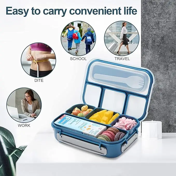 Modern Design 4-Compartment Large Plastic Lunch Box 