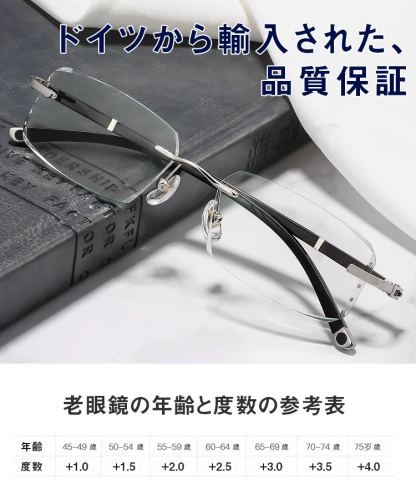 ファッショナブルなフレームレス老眼鏡