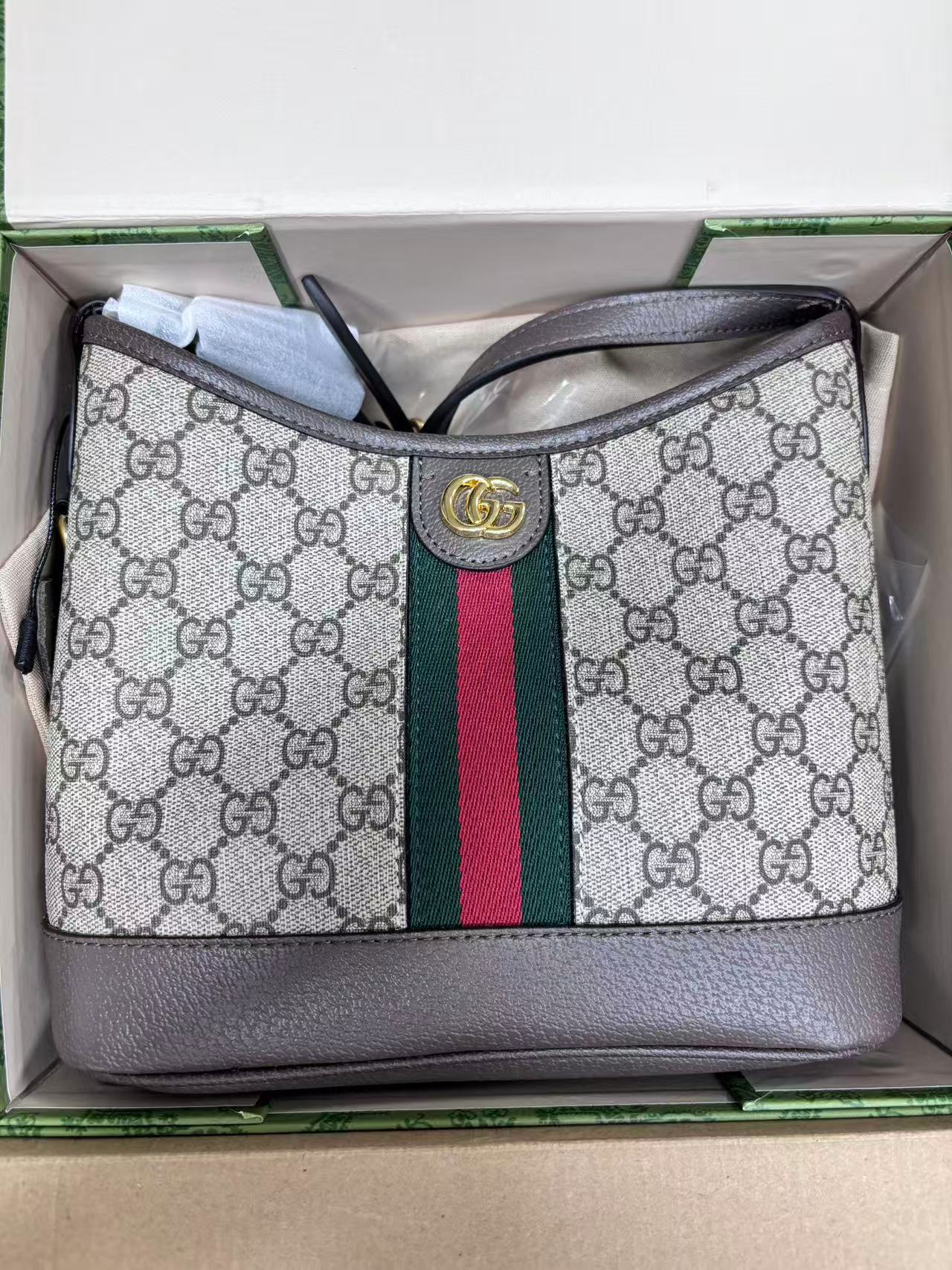 復古款綠條紋單肩包