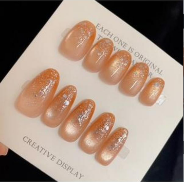 【1095】オレンジキラキラネイル