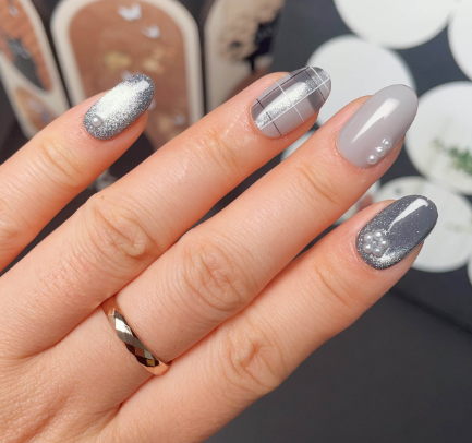 【1108】大人オシャレチェック柄ネイル