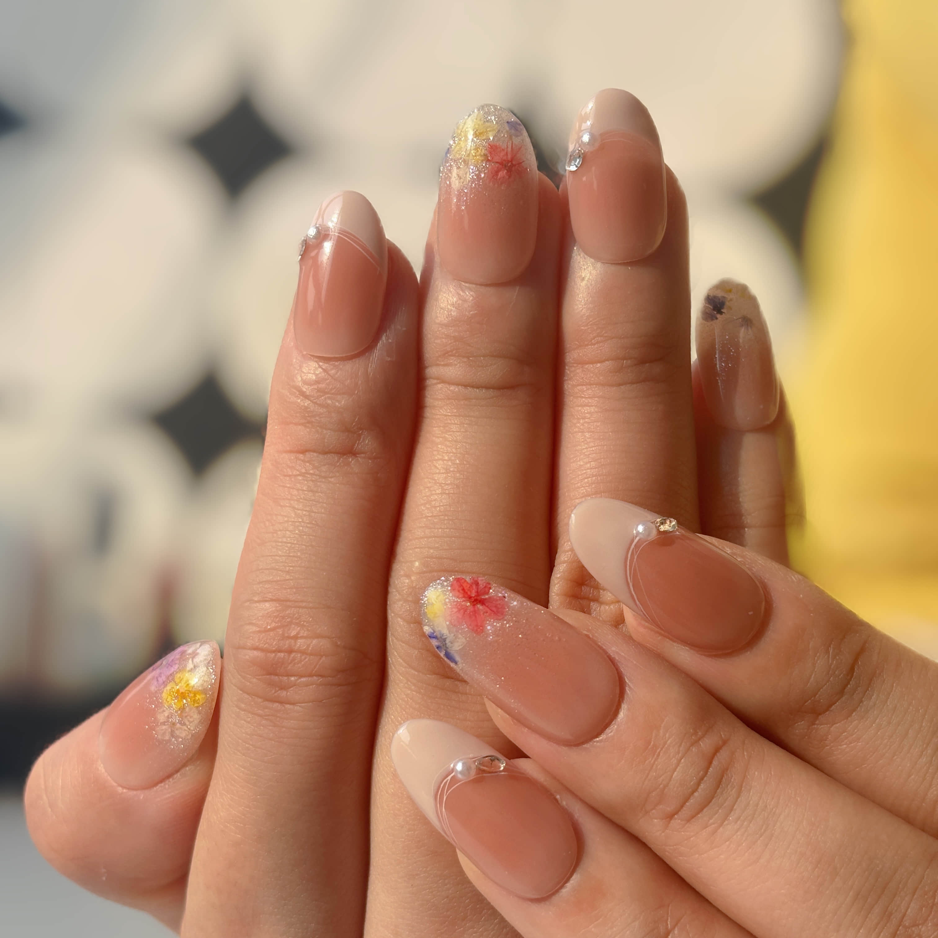 【1114】押し花チークフレンチネイル