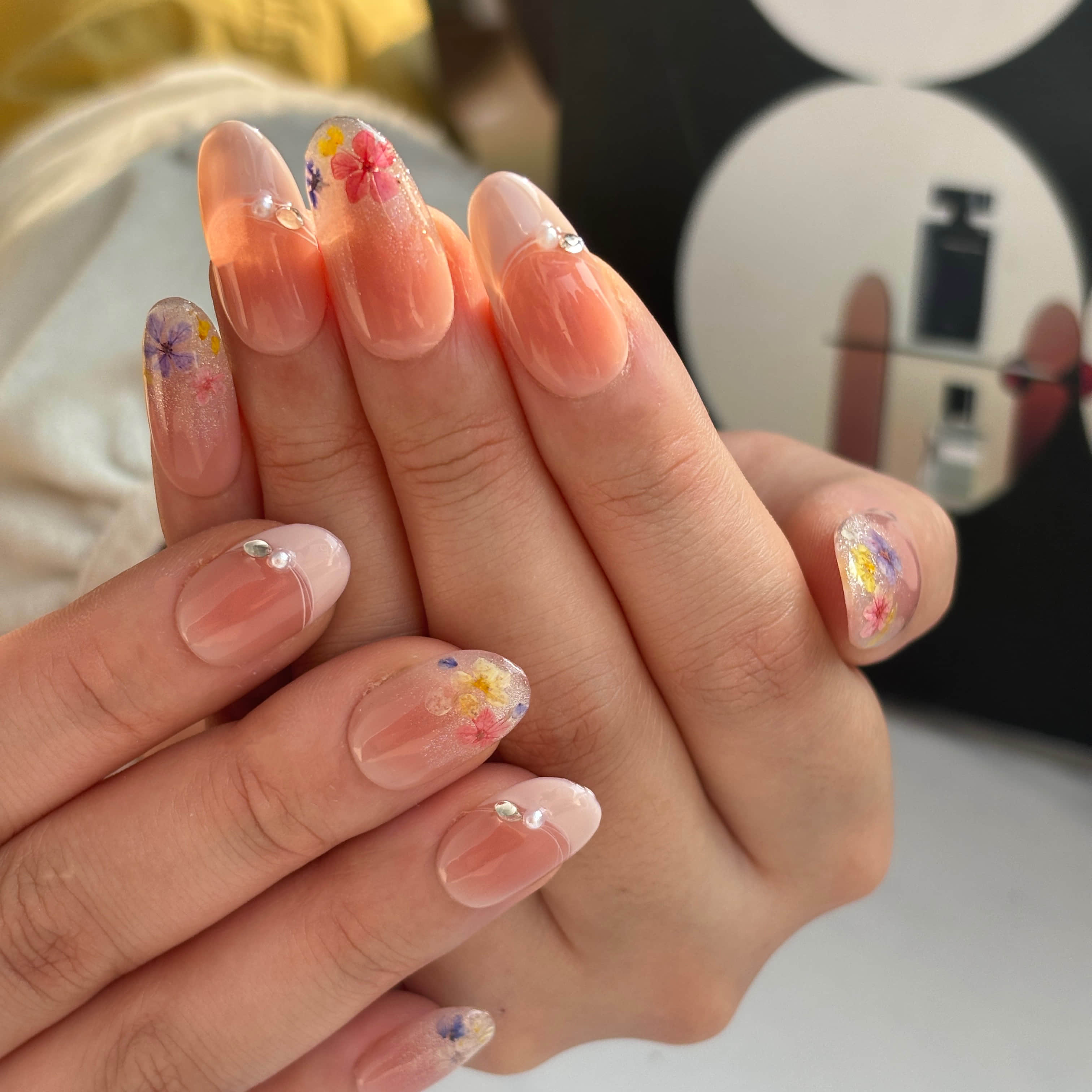 【1114】押し花チークフレンチネイル