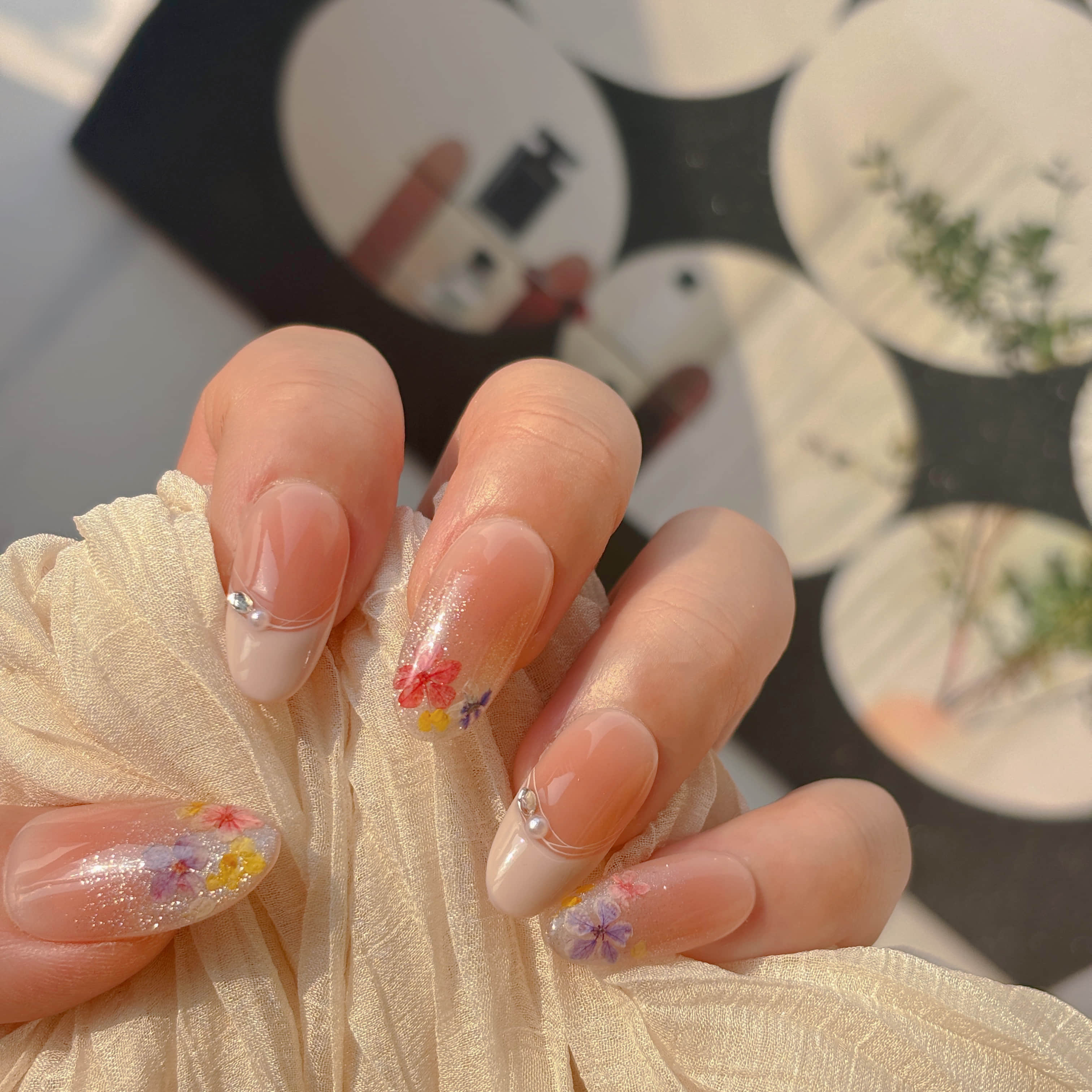 【1114】押し花チークフレンチネイル