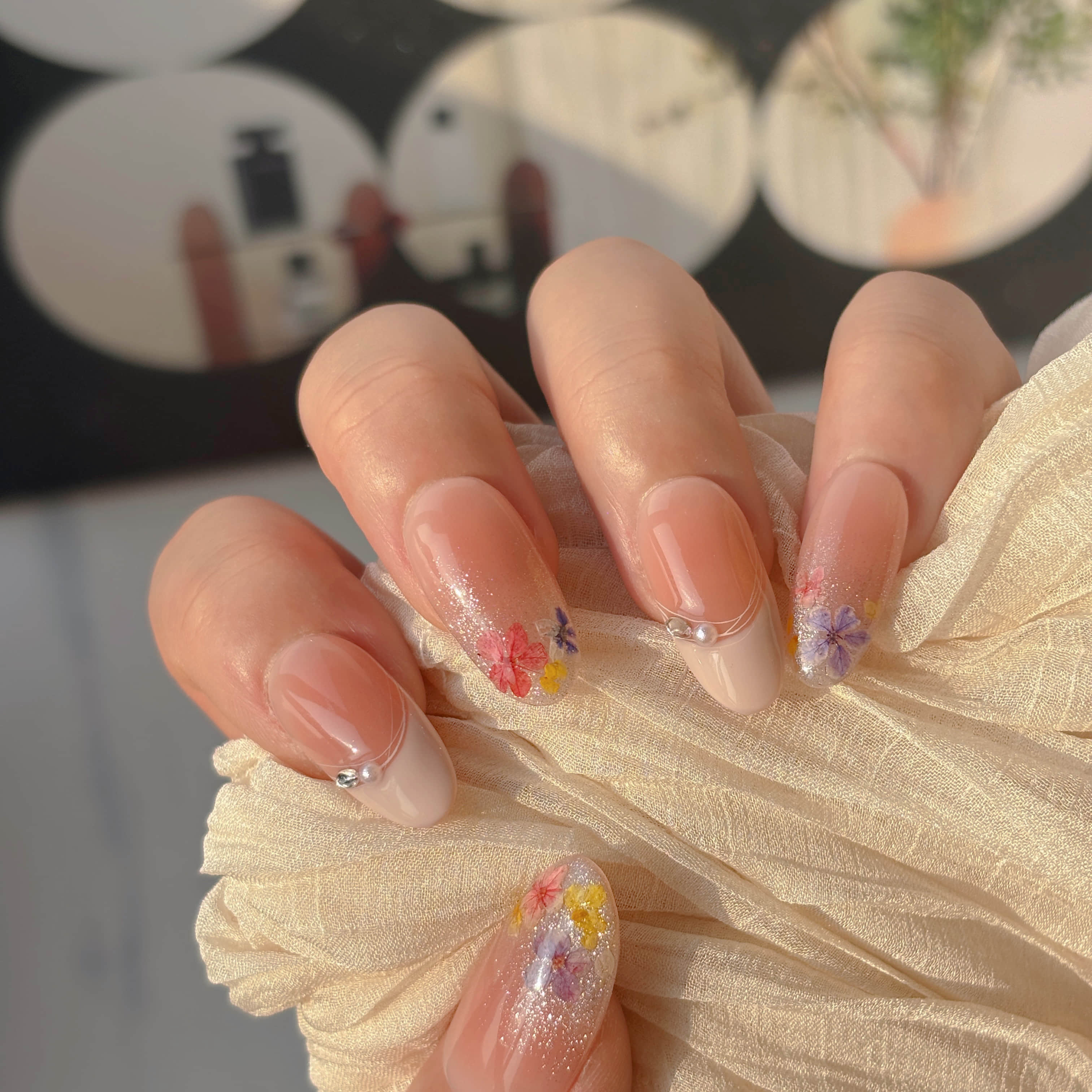 【1114】押し花チークフレンチネイル