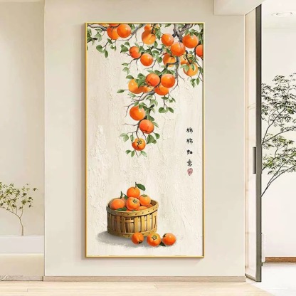 Golden Harvest Persimmon Hand-Painted CanvasDescription