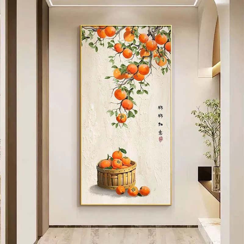 Golden Harvest Persimmon Hand-Painted CanvasDescription
