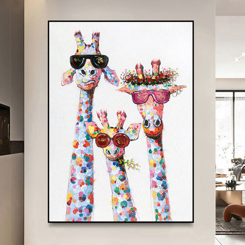 Color Pop Giraffe Hand-Painted Canvas