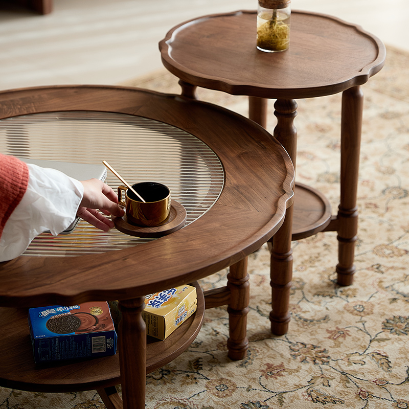Vintage Ripple Walnut Coffee Table Set