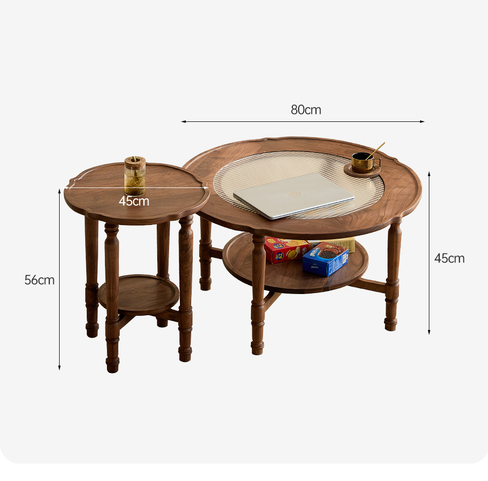 Vintage Ripple Walnut Coffee Table Set