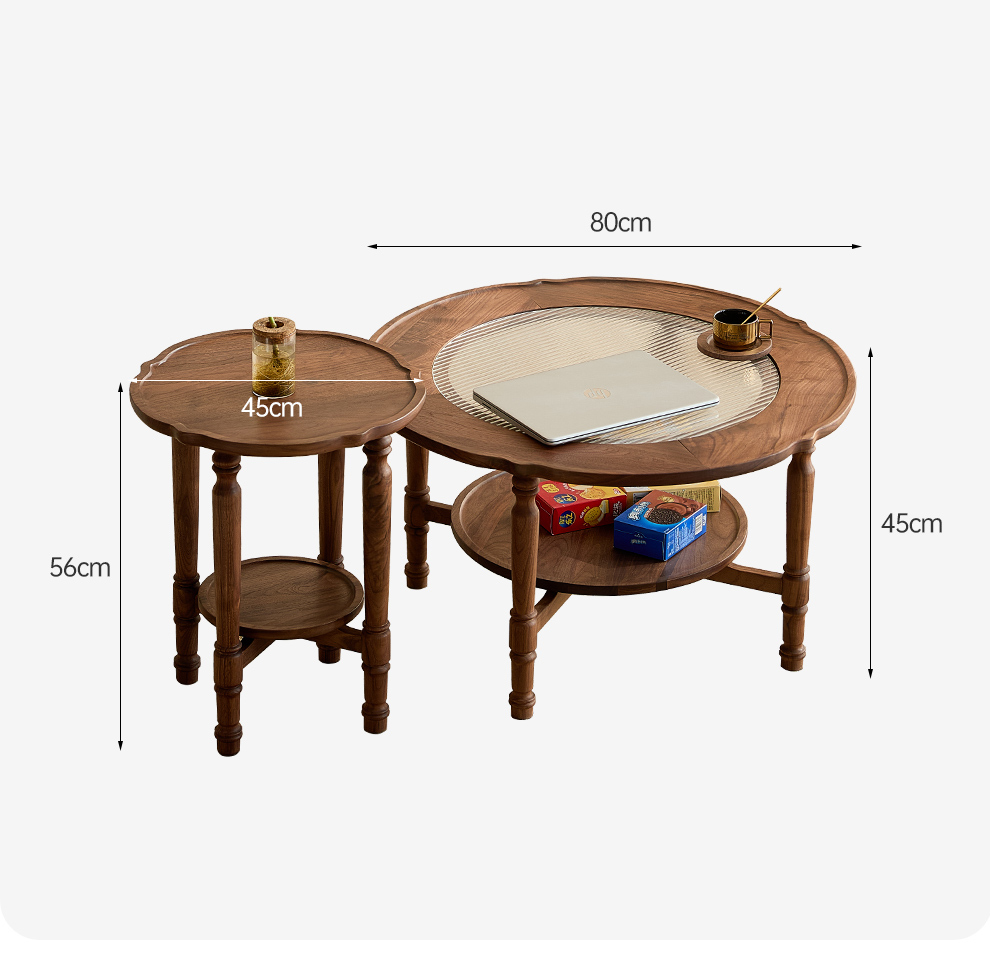 Vintage Ripple Walnut Coffee Table Set