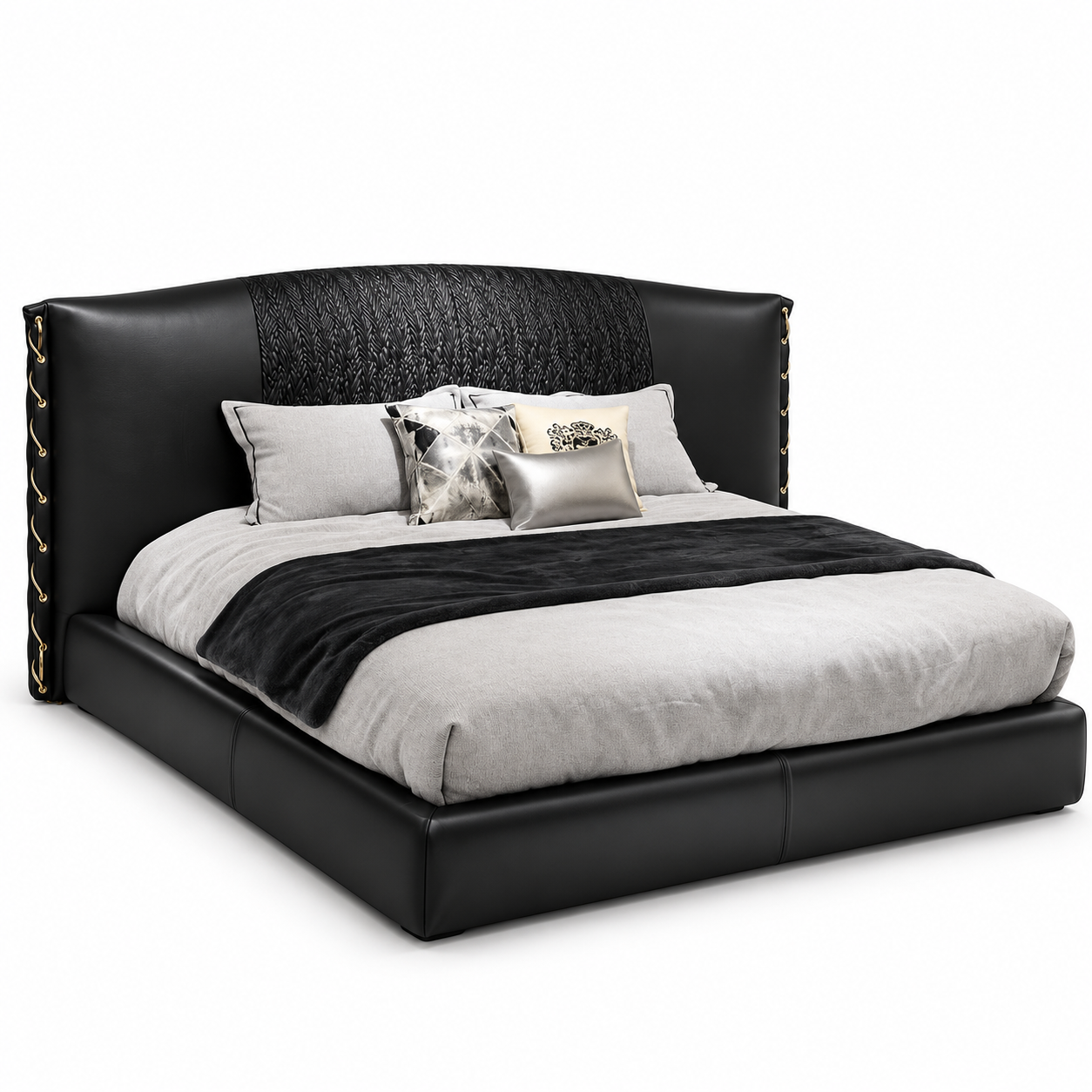 Noir Textured Headboard Bed