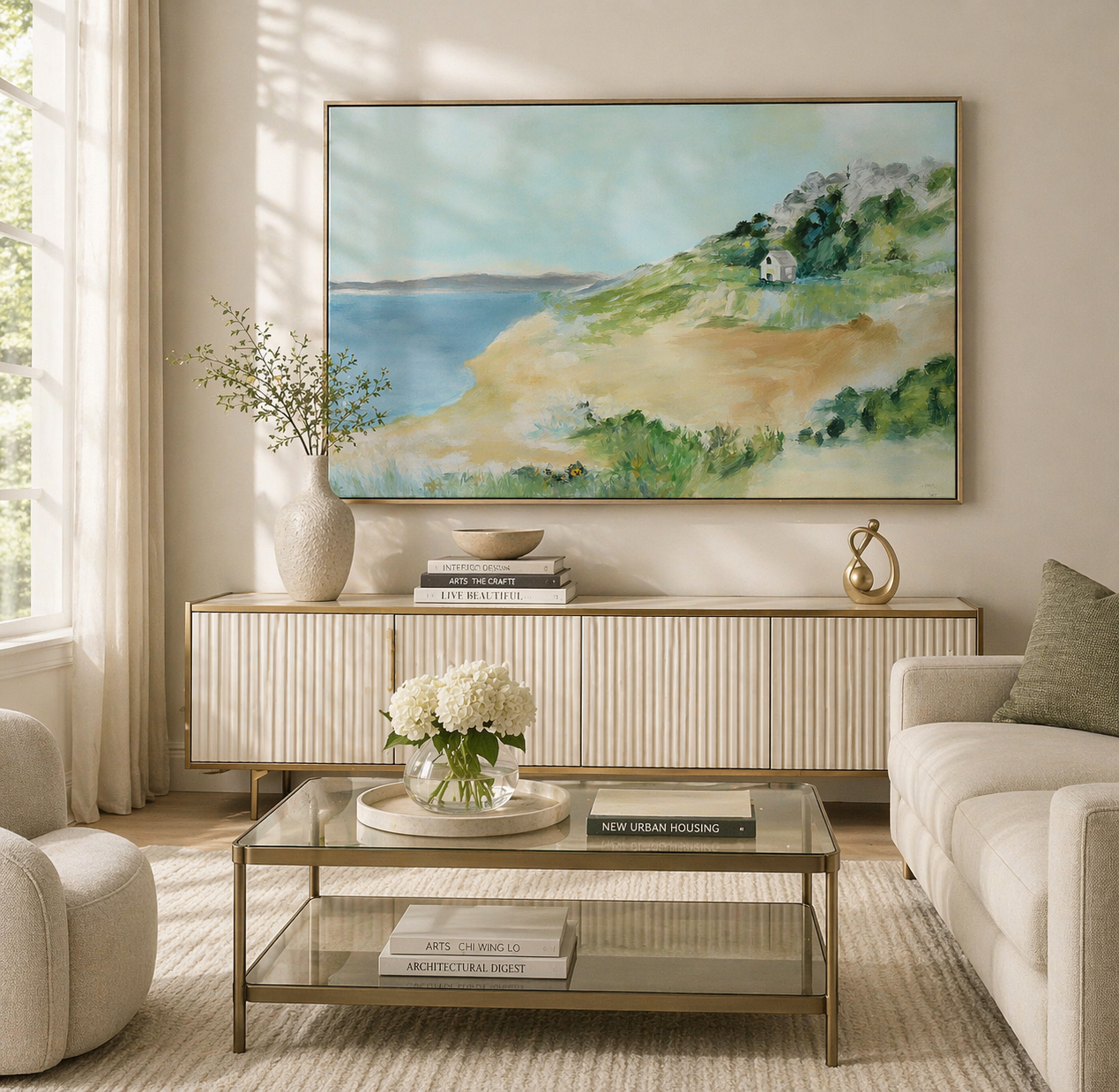 Coastal Solace Semi-Hand-Painted Oil Painting