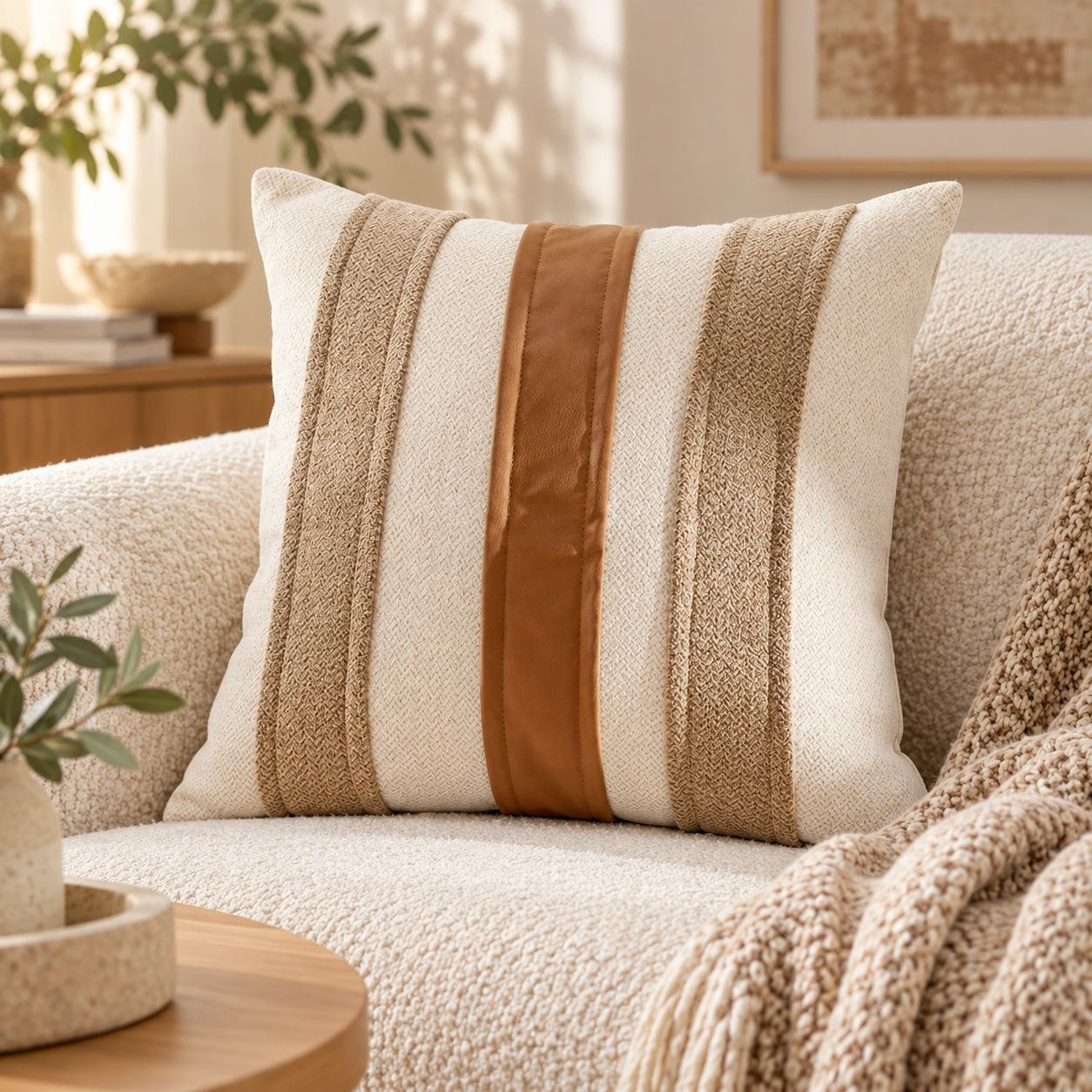 Leather Accent Stripe Cushion