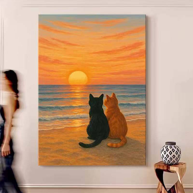Sunset Cat Companions Framed Wall Art