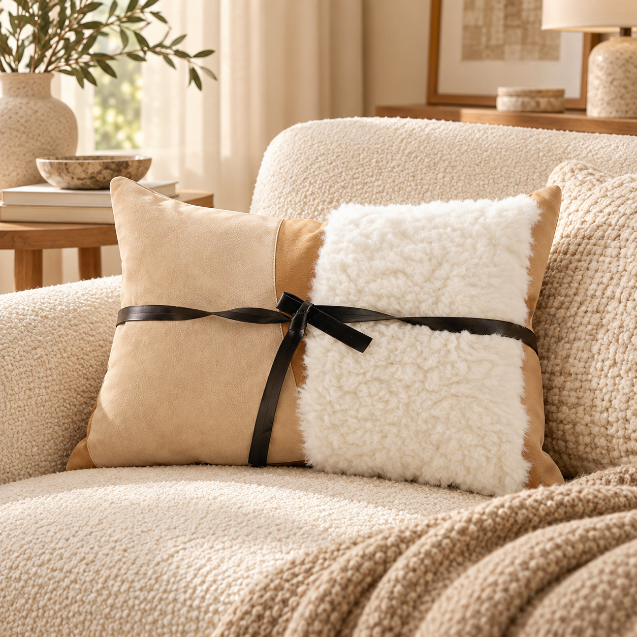 Faux Fur Ribbon Cushion