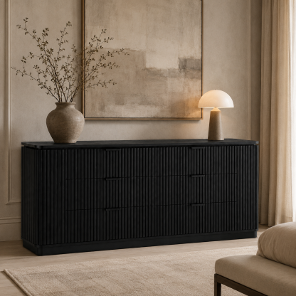 Noir Fluted Six-Drawer Dresser