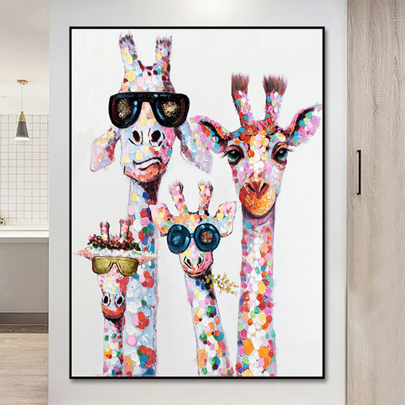 Color Pop Giraffe Hand-Painted Canvas