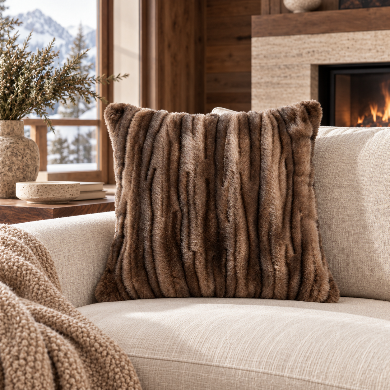 Faux Fur Ribbed Cushion