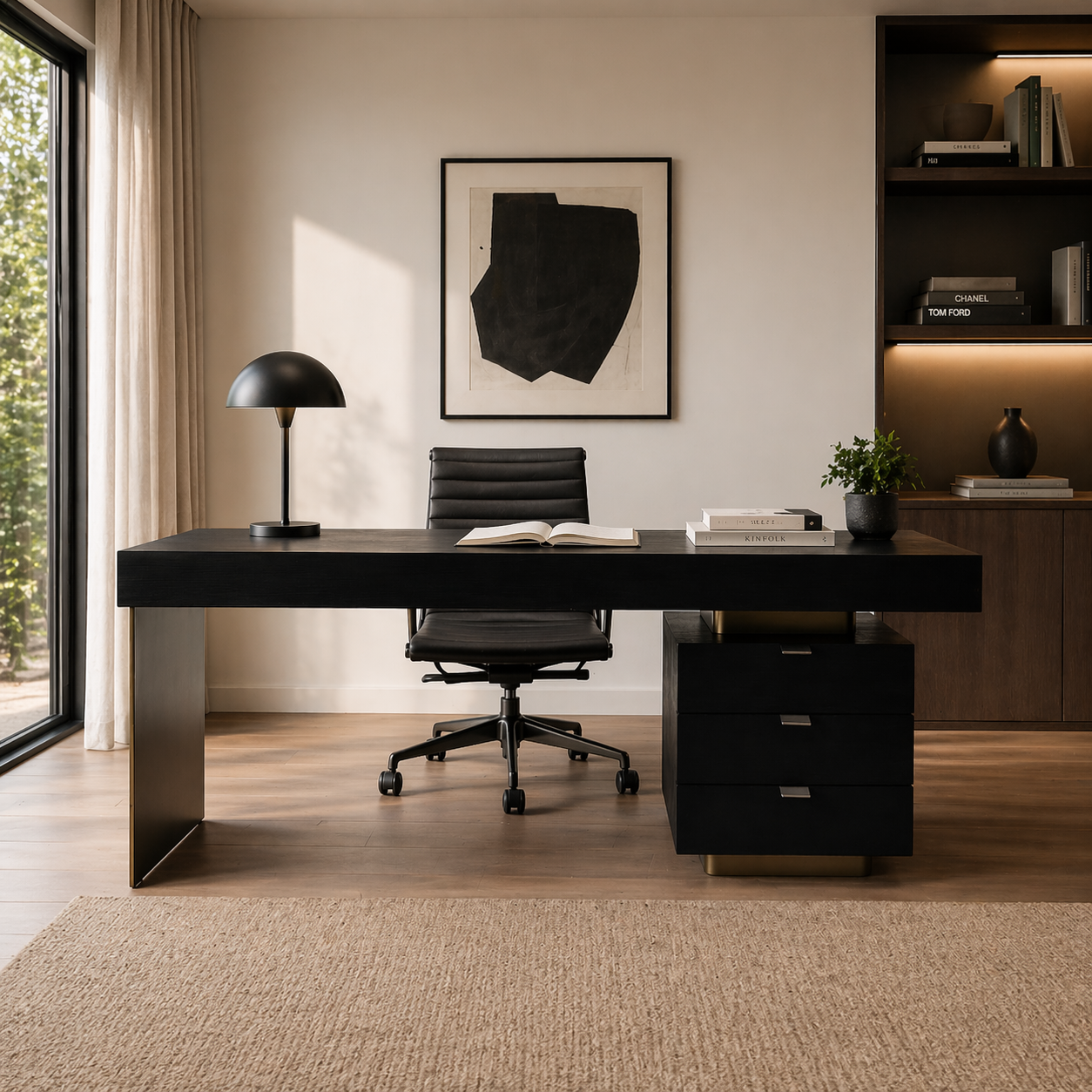 Luxe Smoked Wood Office Desk 