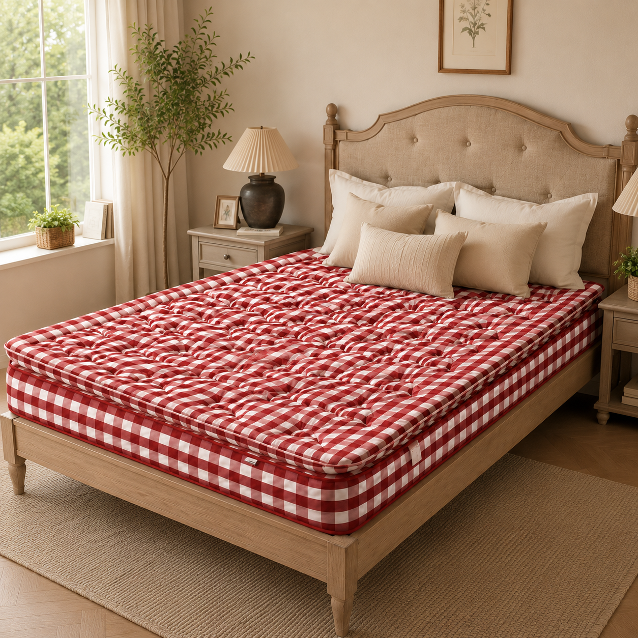 Red Checkered Handcrafted Horsehair Mattress