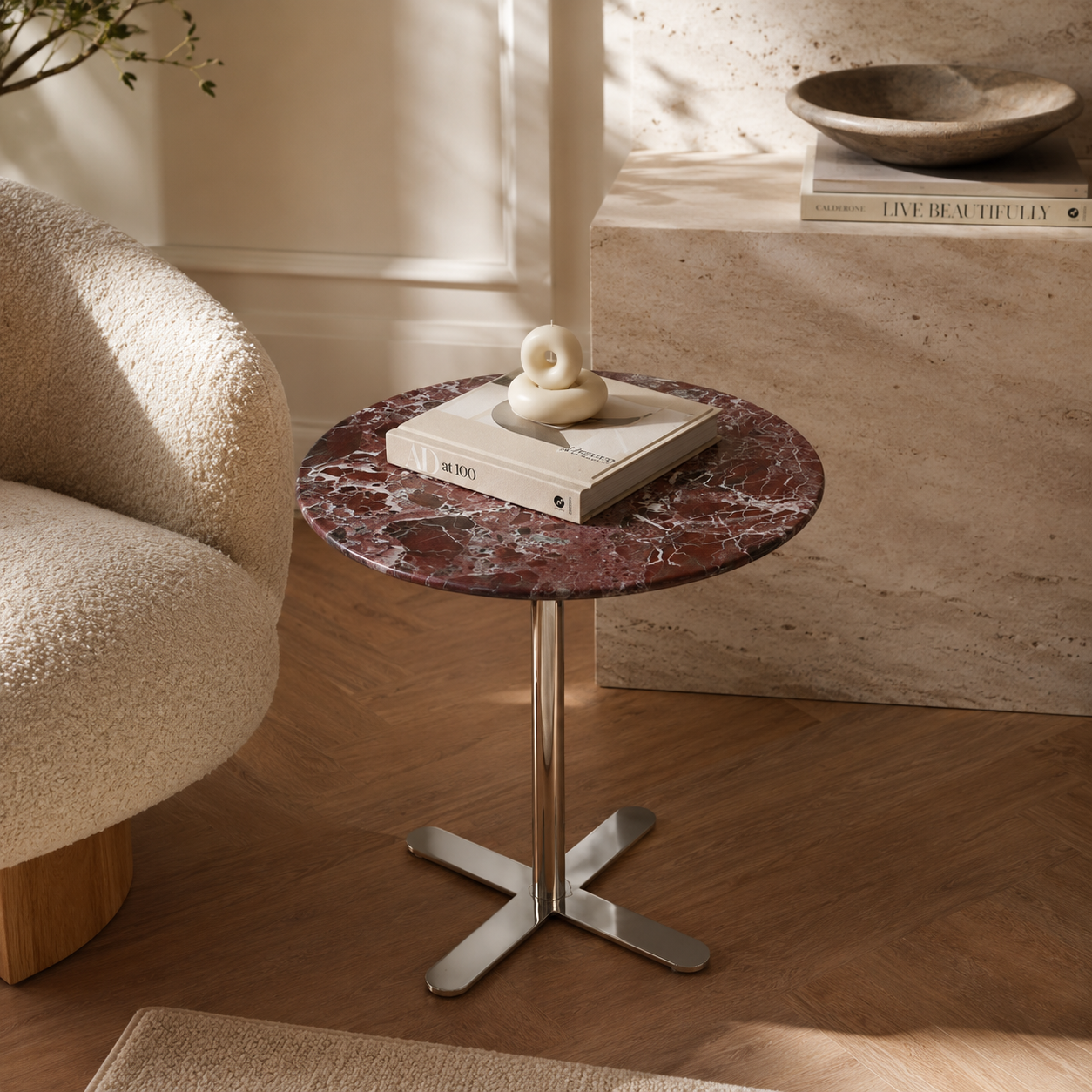 Rosso Cross Marble Side Table