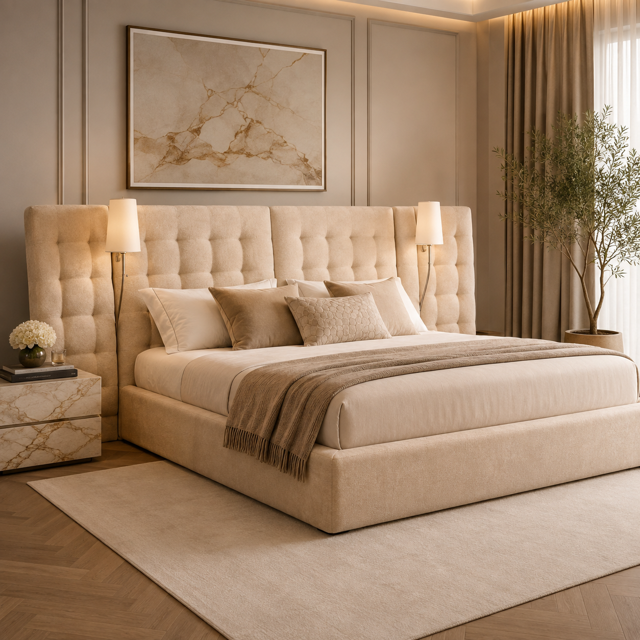 Seraphina Wing Bed with Integrated Lamps