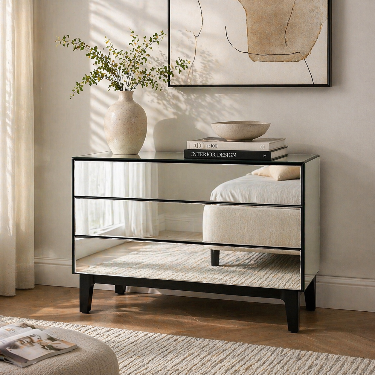 Noir Mirrored 3-Drawer Cabinet