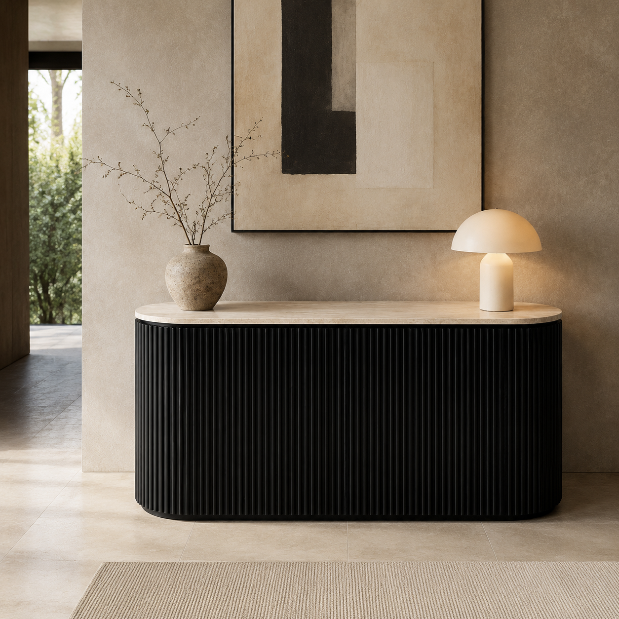 Noir Fluted Travertine Sideboard