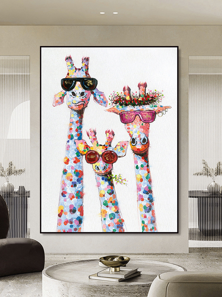 Color Pop Giraffe Hand-Painted Canvas