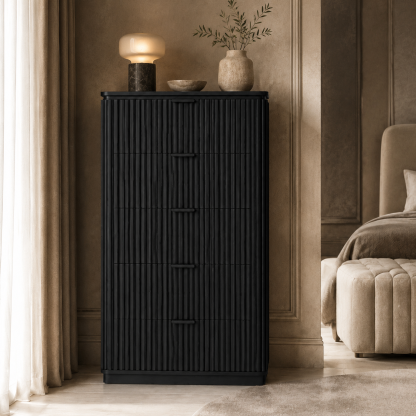Noir Fluted Five-Drawer Tallboy