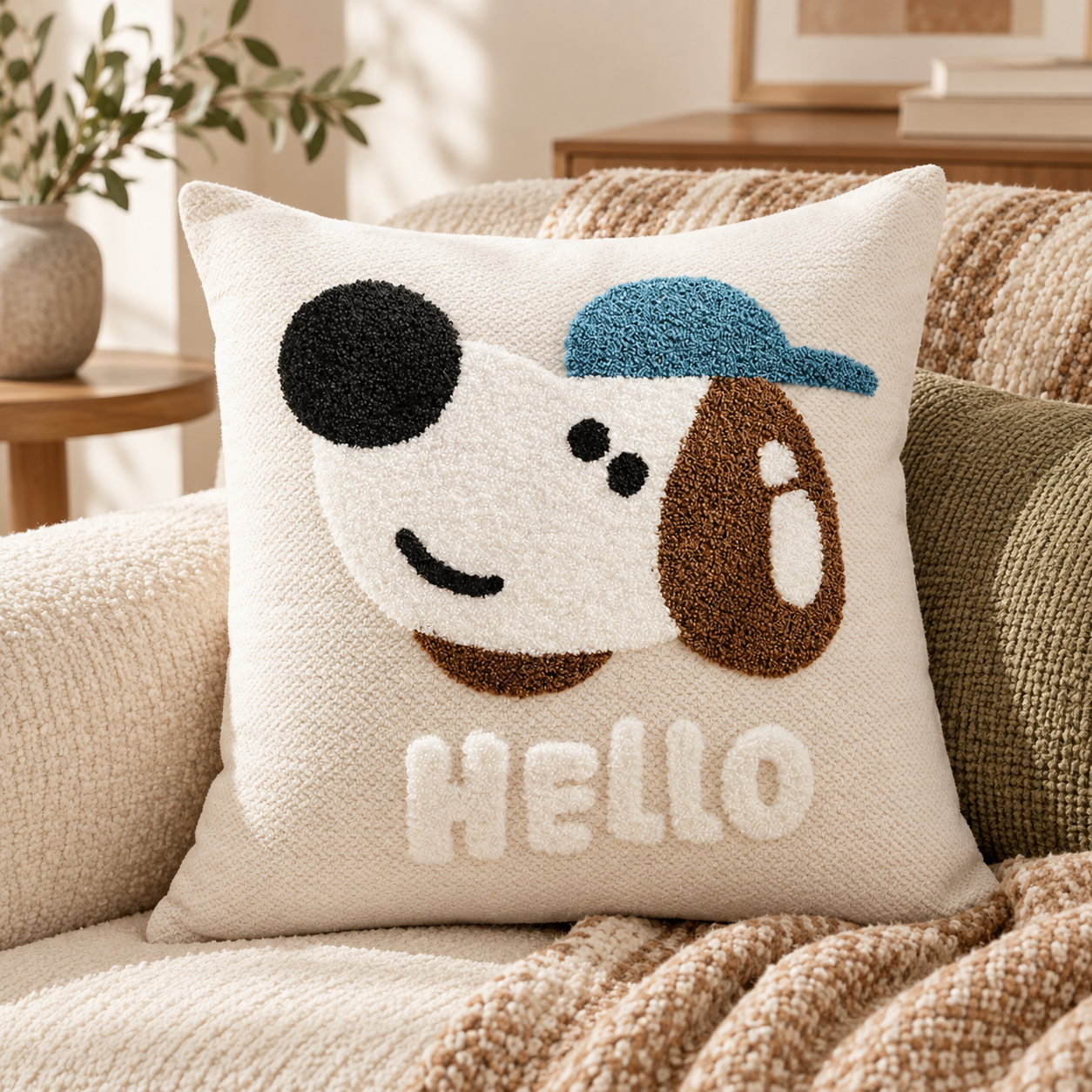 Playful Dog Tufted Cushion