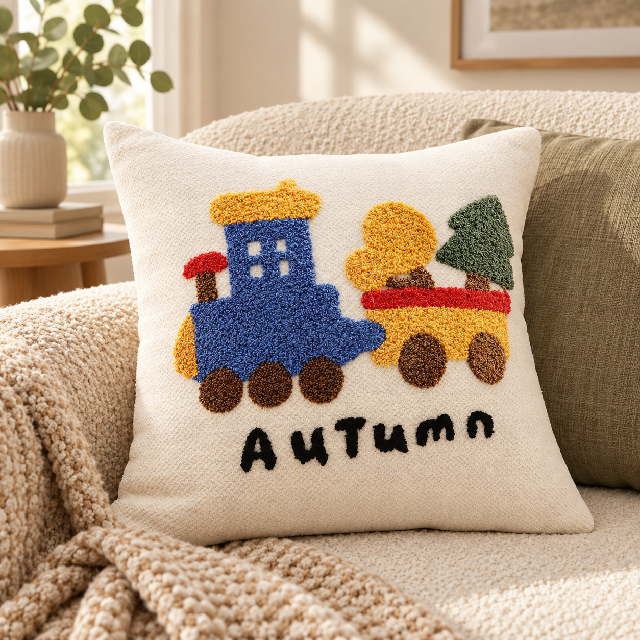 Autumn Train Tufted Cushion